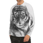 Monochrome Watercolor White Tiger Print Men's Long Sleeve Rash Guard