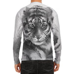 Monochrome Watercolor White Tiger Print Men's Long Sleeve Rash Guard