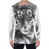 Monochrome Watercolor White Tiger Print Men's Long Sleeve T-Shirt