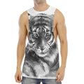 Monochrome Watercolor White Tiger Print Men's Muscle Tank Top