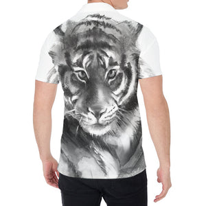 Monochrome Watercolor White Tiger Print Men's Shirt