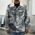 Monochrome Watercolor White Tiger Print Men's Shirt Jacket