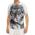 Monochrome Watercolor White Tiger Print Men's Short Sleeve Rash Guard