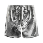 Monochrome Watercolor White Tiger Print Men's Sports Shorts