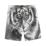 Monochrome Watercolor White Tiger Print Men's Sports Shorts