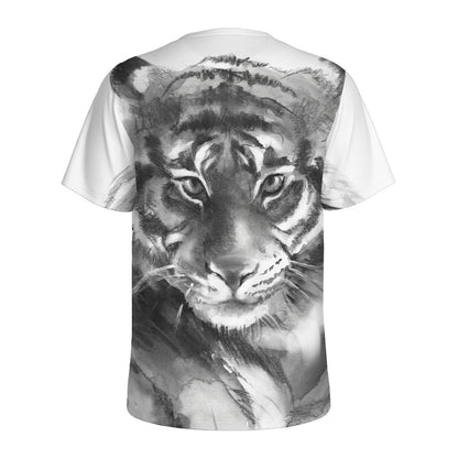Monochrome Watercolor White Tiger Print Men's Sports T-Shirt