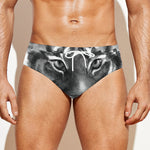 Monochrome Watercolor White Tiger Print Men's Swim Briefs