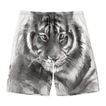 Monochrome Watercolor White Tiger Print Men's Swim Trunks