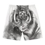 Monochrome Watercolor White Tiger Print Men's Swim Trunks