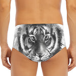 Monochrome Watercolor White Tiger Print Men's Triangle Swim Briefs