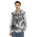 Monochrome Watercolor White Tiger Print Men's Velvet Pullover Hoodie