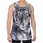 Monochrome Watercolor White Tiger Print Men's Velvet Tank Top
