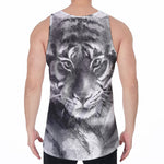 Monochrome Watercolor White Tiger Print Men's Velvet Tank Top