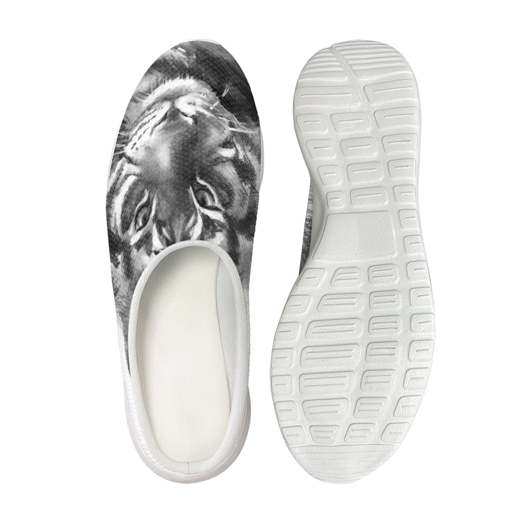 Monochrome Watercolor White Tiger Print Mesh Casual Shoes