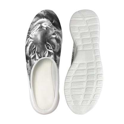 Monochrome Watercolor White Tiger Print Mesh Casual Shoes