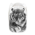 Monochrome Watercolor White Tiger Print Mesh Laundry Hamper