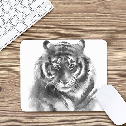 Monochrome Watercolor White Tiger Print Mouse Pad