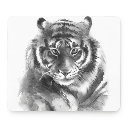 Monochrome Watercolor White Tiger Print Mouse Pad