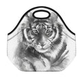 Monochrome Watercolor White Tiger Print Neoprene Lunch Bag