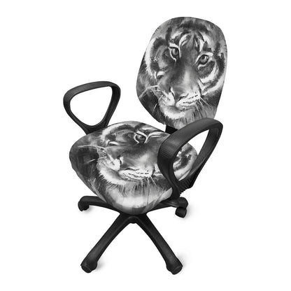 Monochrome Watercolor White Tiger Print Office Chair Cover