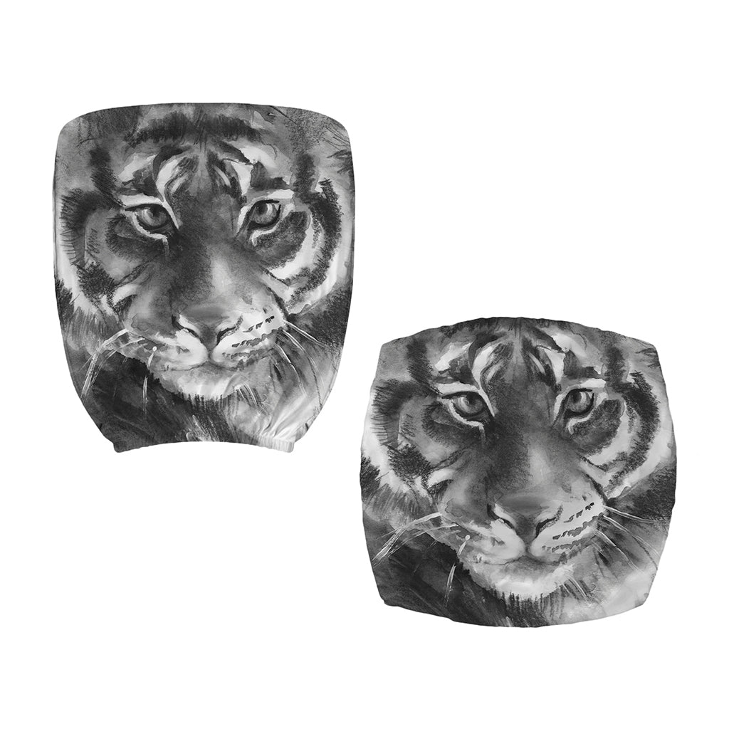 Monochrome Watercolor White Tiger Print Office Chair Cover