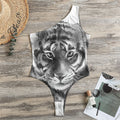 Monochrome Watercolor White Tiger Print One Shoulder Bodysuit