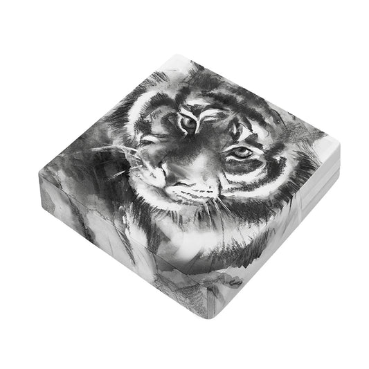 Monochrome Watercolor White Tiger Print Outdoor Seat Cushion Cover