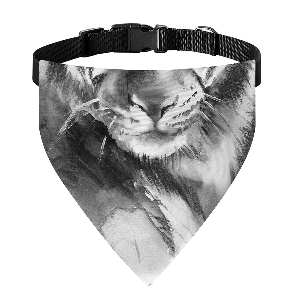 Monochrome Watercolor White Tiger Print Over The Collar Dog Bandana