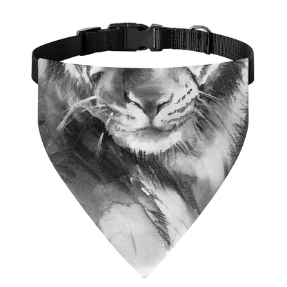 Monochrome Watercolor White Tiger Print Over The Collar Dog Bandana