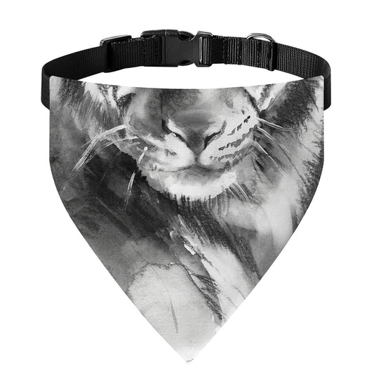 Monochrome Watercolor White Tiger Print Over The Collar Dog Bandana