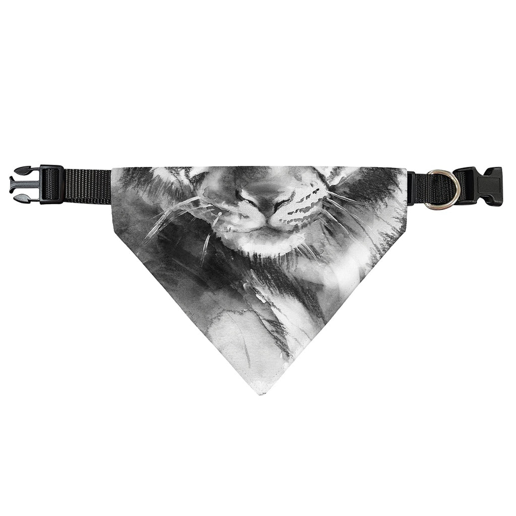 Monochrome Watercolor White Tiger Print Over The Collar Dog Bandana