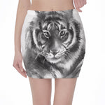 Monochrome Watercolor White Tiger Print Pencil Mini Skirt