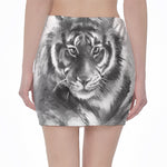 Monochrome Watercolor White Tiger Print Pencil Mini Skirt