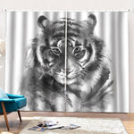 Monochrome Watercolor White Tiger Print Pencil Pleat Curtains