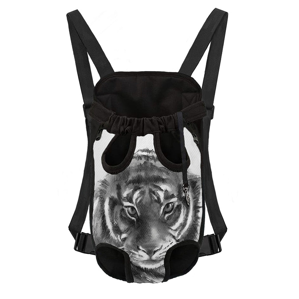 Monochrome Watercolor White Tiger Print Pet Carrier Backpack