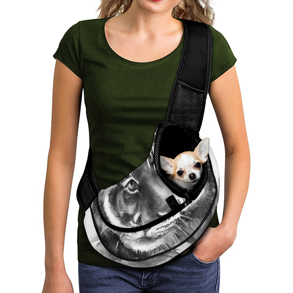 Monochrome Watercolor White Tiger Print Pet Sling Carrier