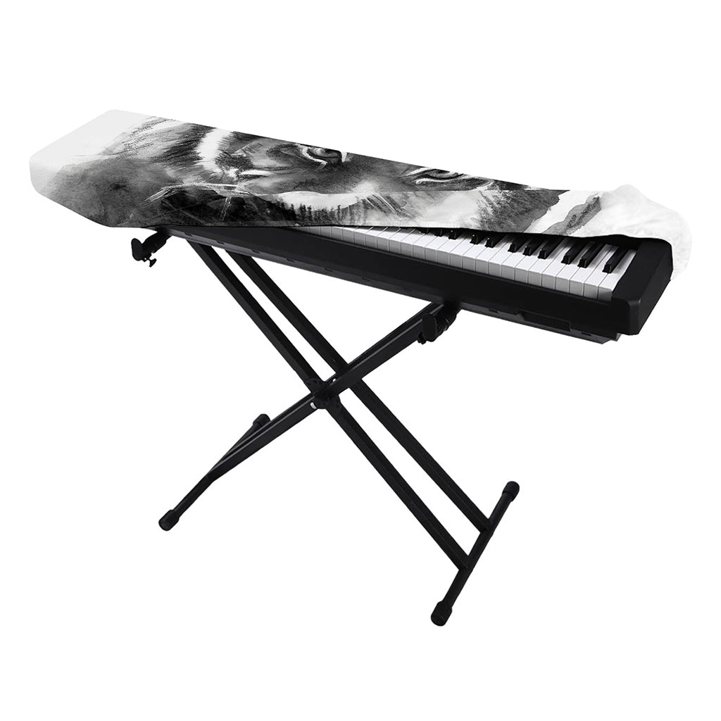Monochrome Watercolor White Tiger Print Piano Keyboard Cover