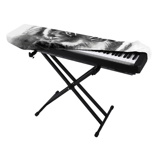 Monochrome Watercolor White Tiger Print Piano Keyboard Cover