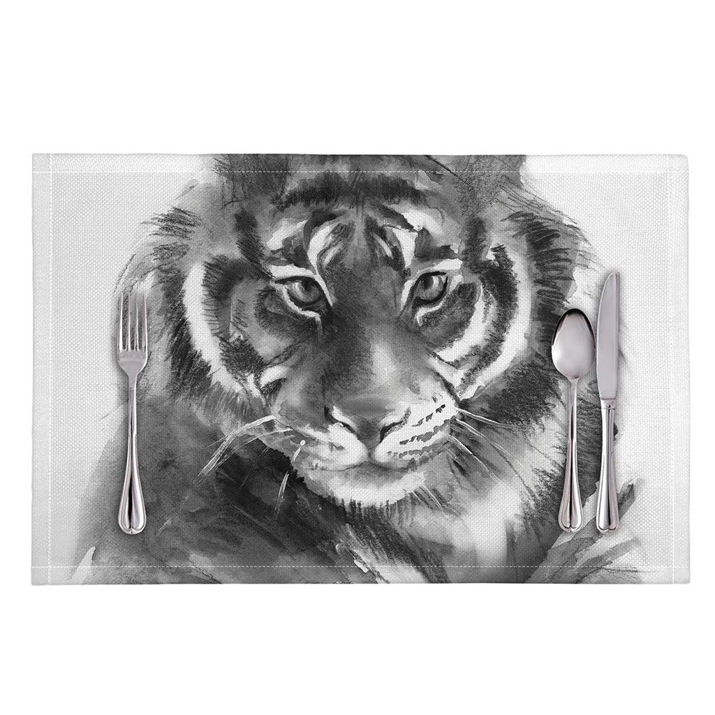 Monochrome Watercolor White Tiger Print Placemat