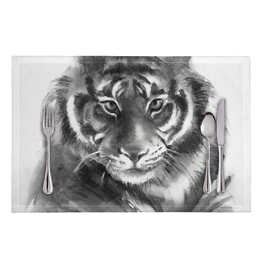 Monochrome Watercolor White Tiger Print Placemat