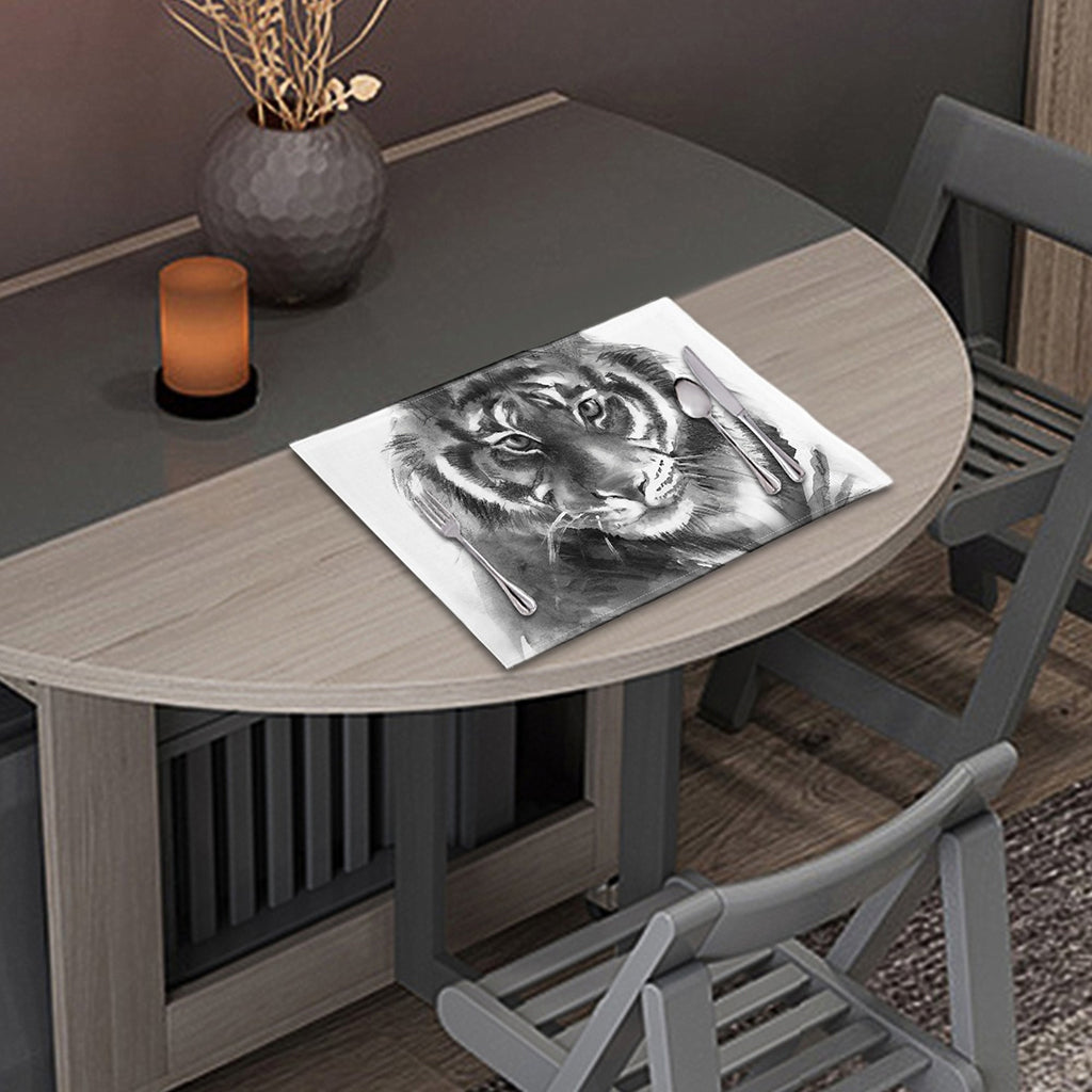 Monochrome Watercolor White Tiger Print Placemat