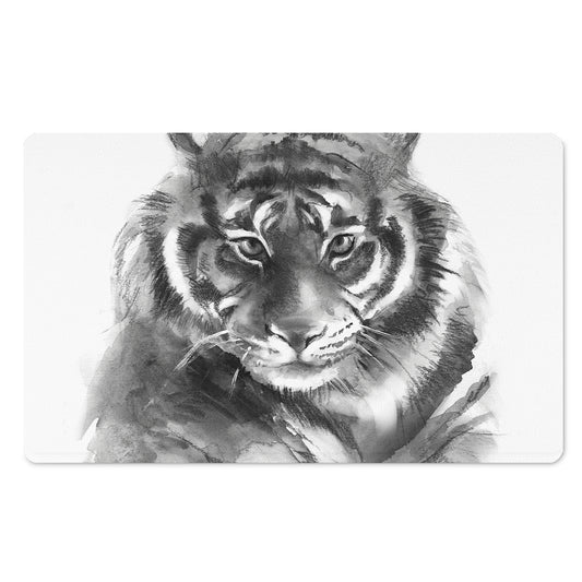 Monochrome Watercolor White Tiger Print Polyester Doormat