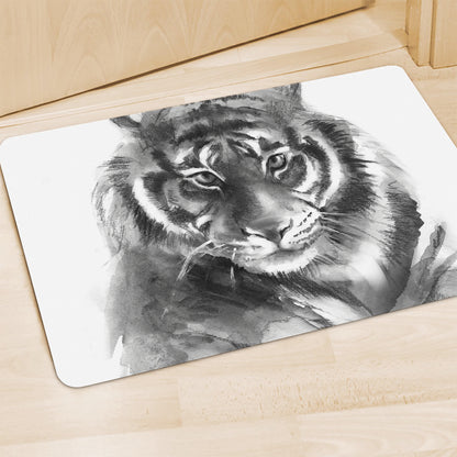 Monochrome Watercolor White Tiger Print Polyester Doormat