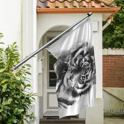 Monochrome Watercolor White Tiger Print Polyester Flag