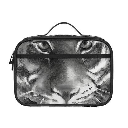 Monochrome Watercolor White Tiger Print Portable Lunch Bag
