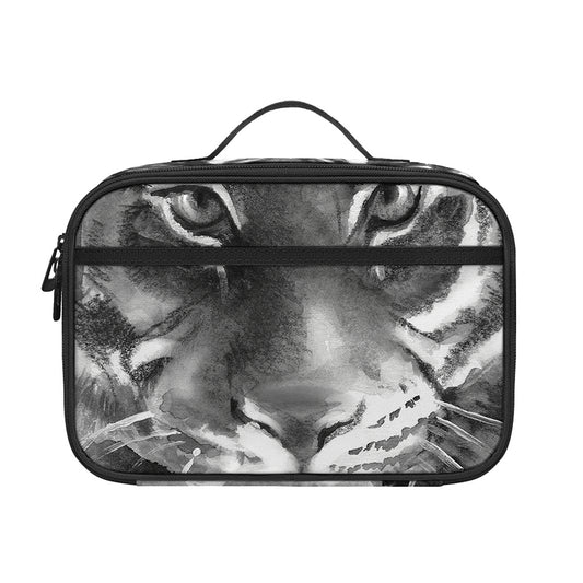 Monochrome Watercolor White Tiger Print Portable Lunch Bag