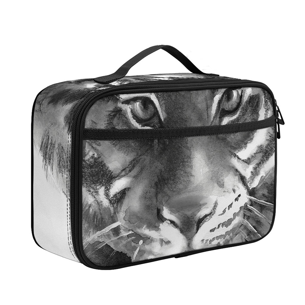 Monochrome Watercolor White Tiger Print Portable Lunch Bag