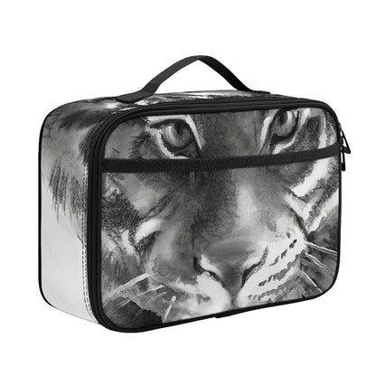 Monochrome Watercolor White Tiger Print Portable Lunch Bag