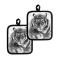 Monochrome Watercolor White Tiger Print Pot Holders
