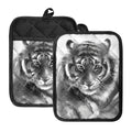 Monochrome Watercolor White Tiger Print Pot Holders With Pocket